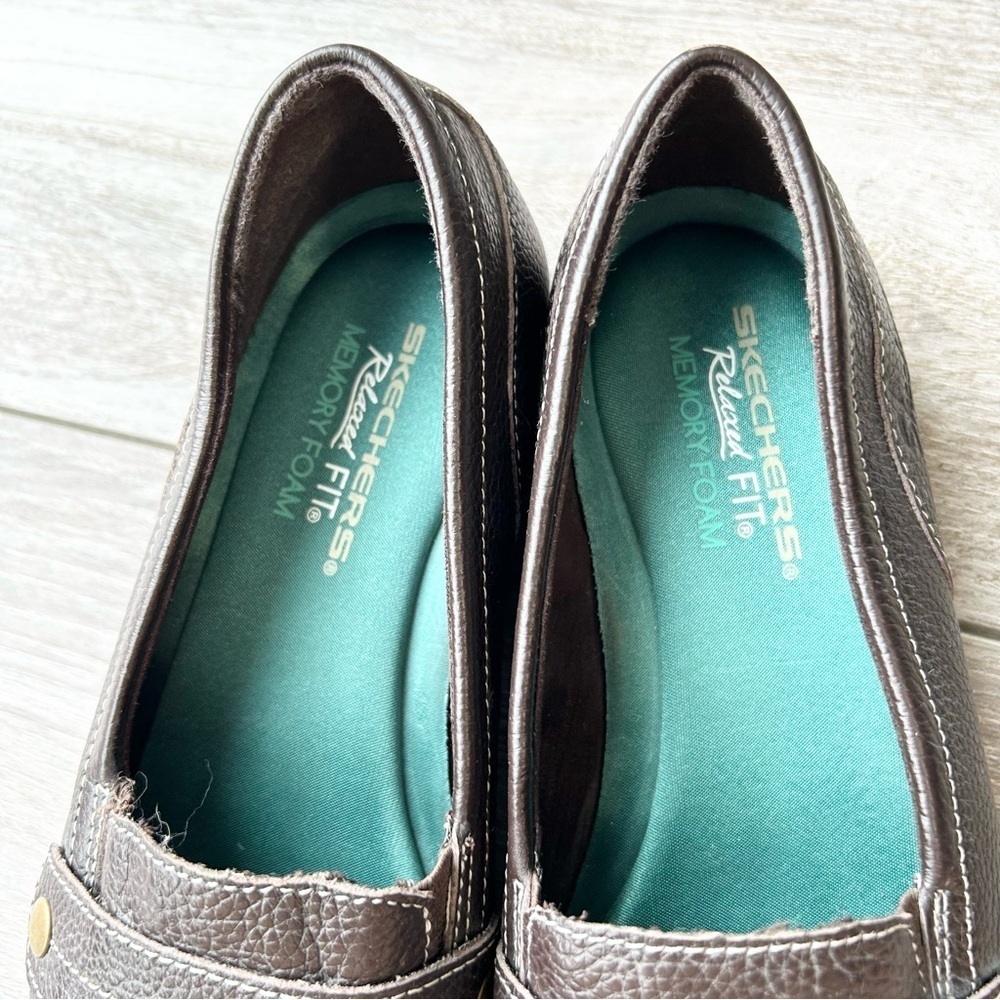 Skechers Memory Foam Brown Leather Slip On Loafer Shoes - Picture 6 of 13